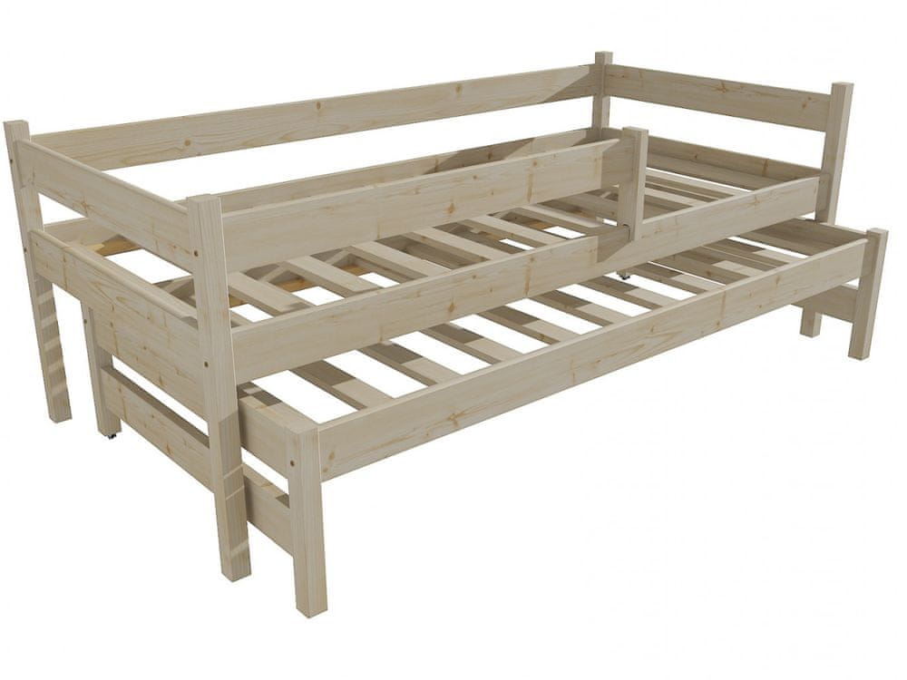 eoshop Detská posteľ s výsuvnou prístelkou DPV 017 so zábranou (Rozmer: 80 x 200 cm, Farba dreva: surové drevo)